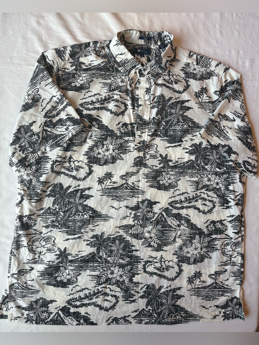 Vintage 90’s Reyn Spooner Aloha Shirt  3XL Black White Tropical Made in Korea